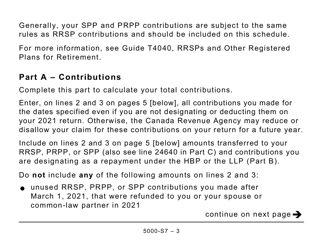 Form 5000-S7 Schedule 7 Rrsp, Prpp, and Spp Unused Contributions, Transfers, and Hbp or LLP Activities (Large Print) - Canada, Page 3
