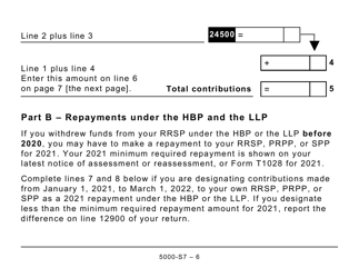 Form 5000-S7 Schedule 7 Rrsp, Prpp, and Spp Unused Contributions, Transfers, and Hbp or LLP Activities (Large Print) - Canada, Page 6