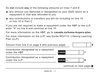 Form 5000-S7 Schedule 7 Rrsp, Prpp, and Spp Unused Contributions, Transfers, and Hbp or LLP Activities (Large Print) - Canada, Page 7