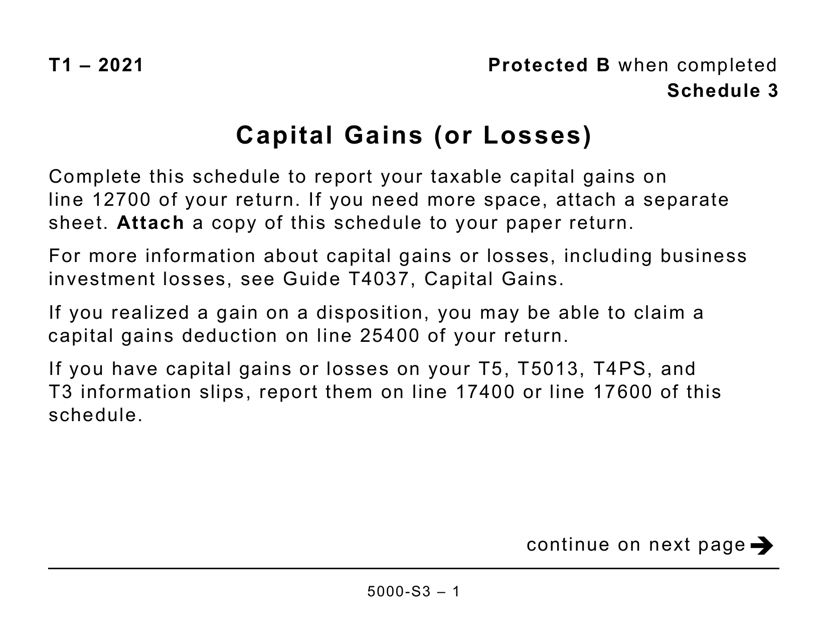 Form 5000-S3 Schedule 3 Capital Gains (Or Losses) - Large Print - Canada, 2021