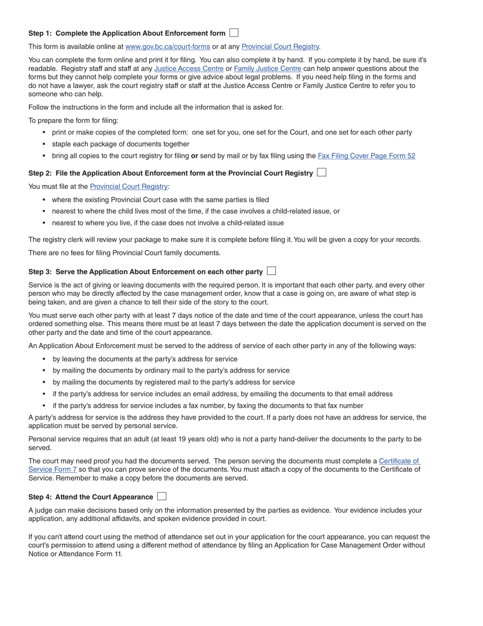 Form 29 (PFA725) Application About Enforcement - British Columbia, Canada, Page 2
