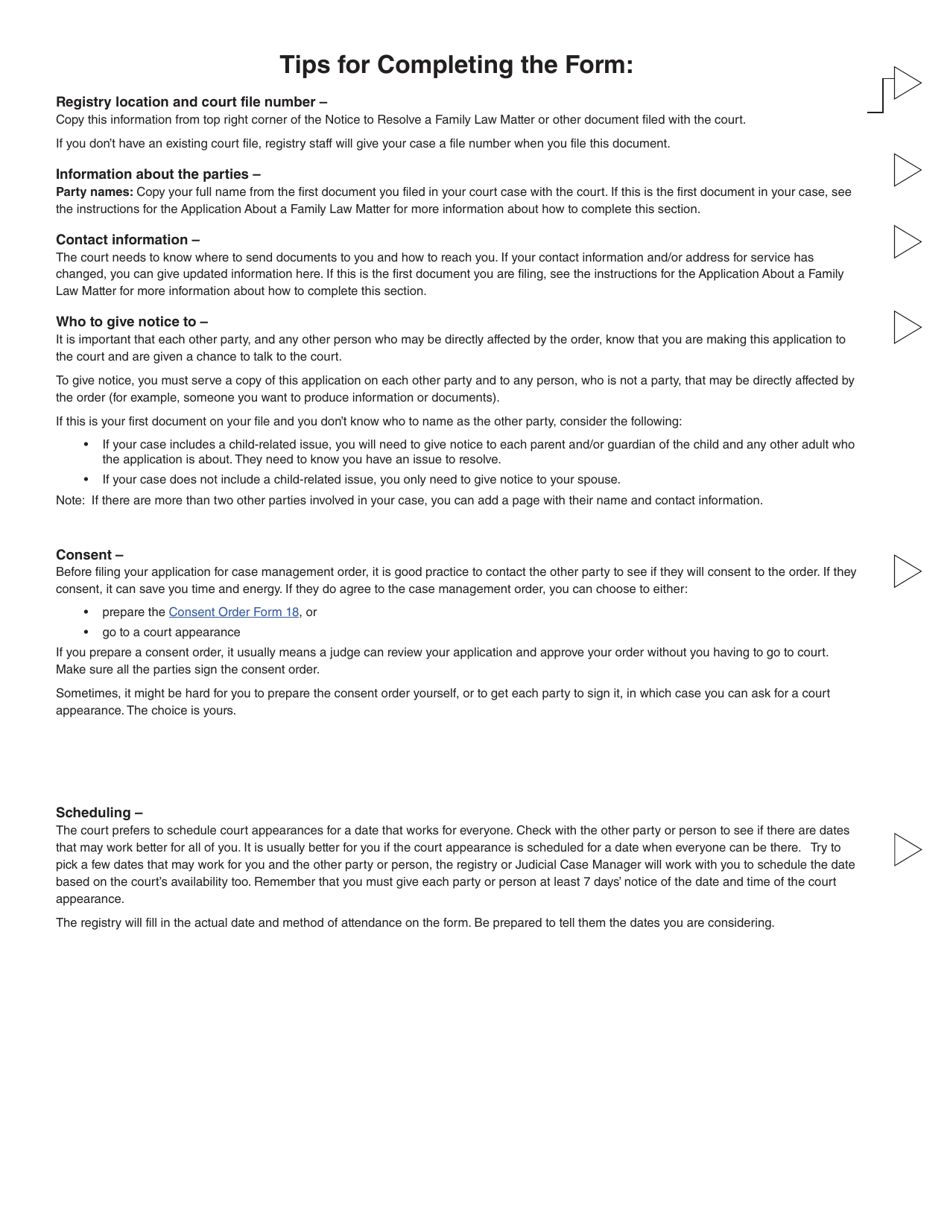 Form 10 (PFA717) Application for Case Management Order - British Columbia, Canada, Page 3