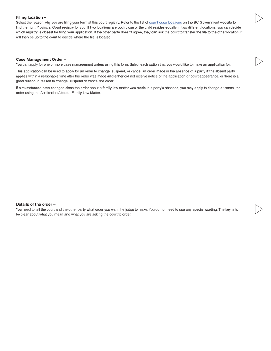 Form 10 (PFA717) Application for Case Management Order - British Columbia, Canada, Page 5