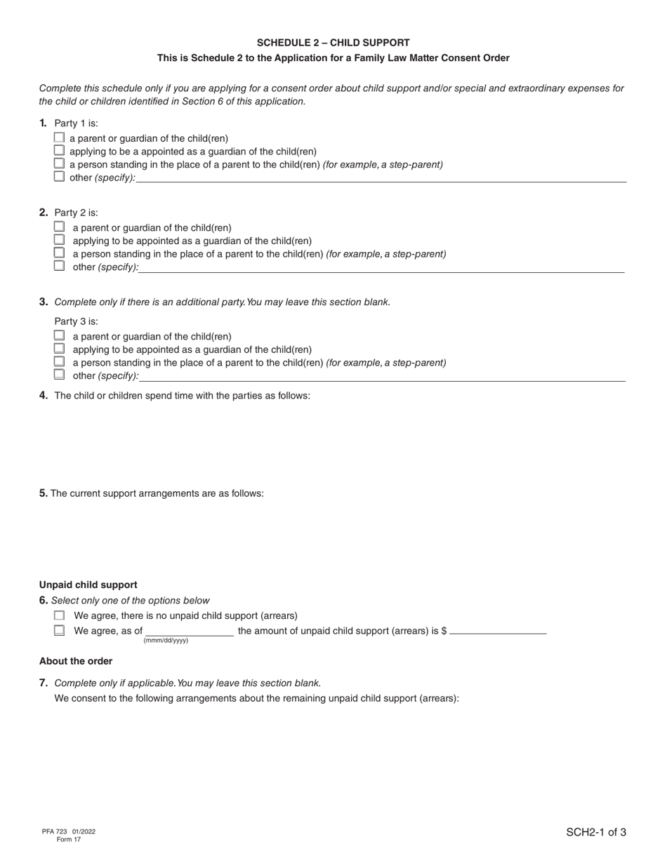 Form 17 (PFA723) Application for a Family Law Matter Consent Order - British Columbia, Canada, Page 14