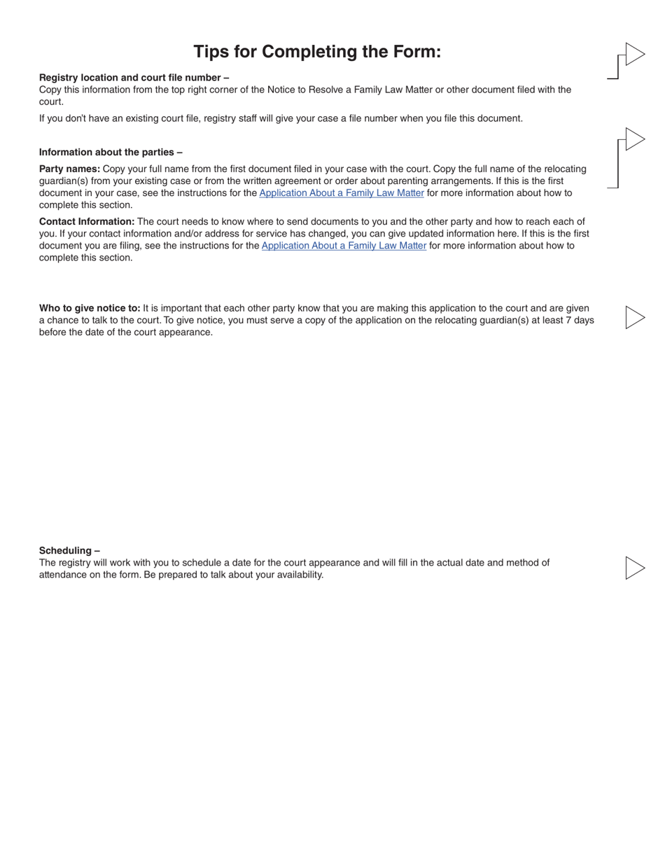Form 16 (PFA724) Application for Order Prohibiting the Relocation of a Child - British Columbia, Canada, Page 3
