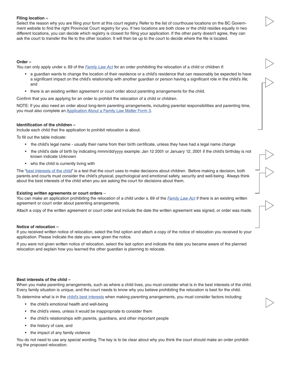 Form 16 (PFA724) Application for Order Prohibiting the Relocation of a Child - British Columbia, Canada, Page 5