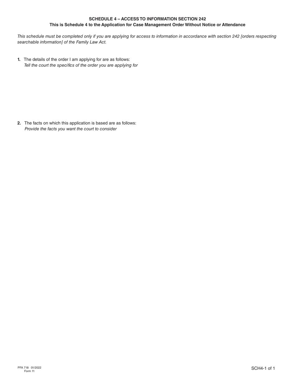 Form 11 (PFA718) Application for Case Management Order Without Notice or Attendance - British Columbia, Canada, Page 18