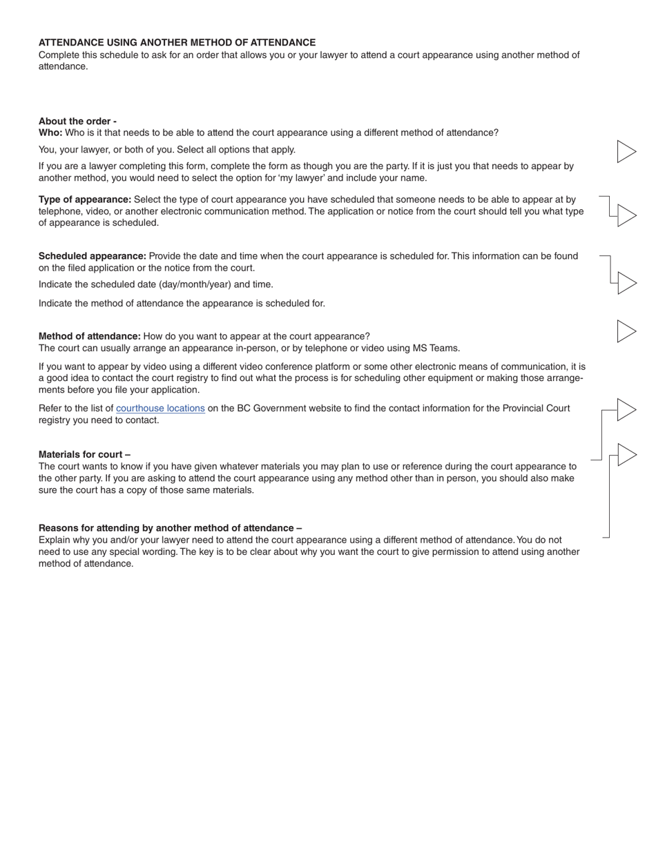 Form 11 (PFA718) Application for Case Management Order Without Notice or Attendance - British Columbia, Canada, Page 5