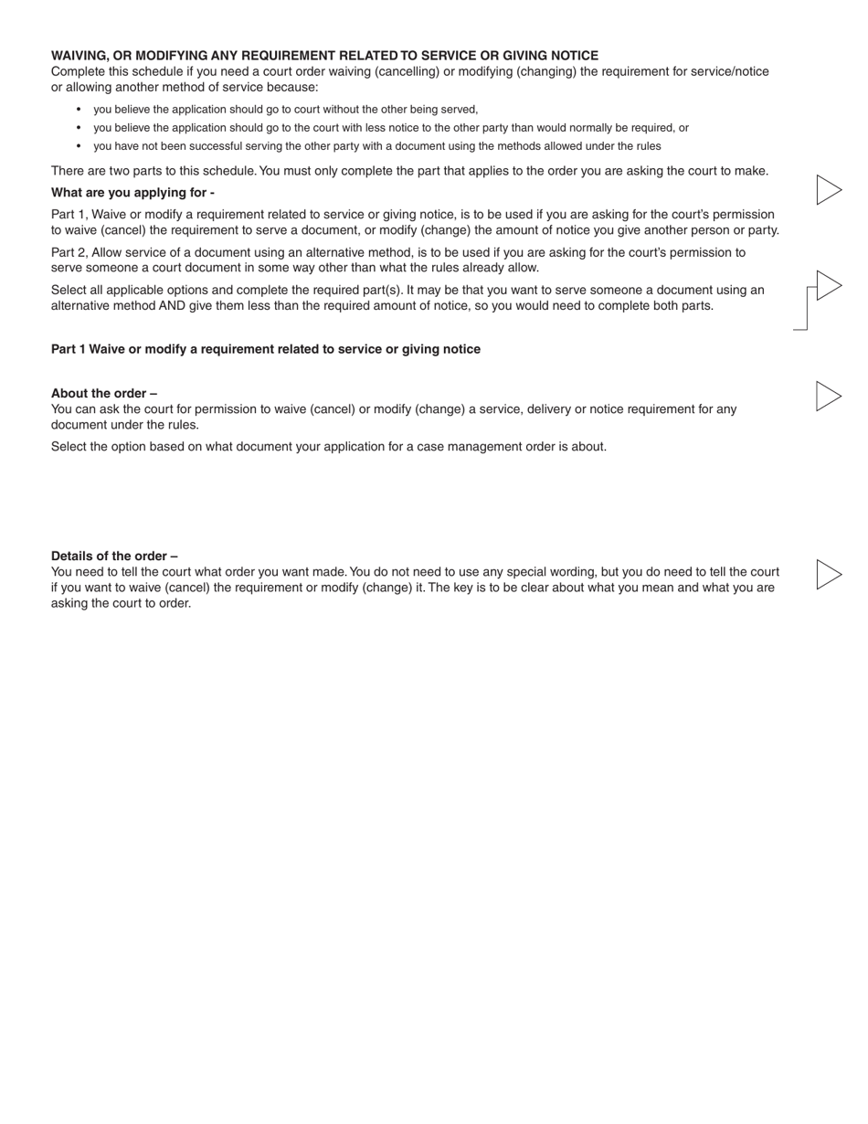Form 11 (PFA718) Application for Case Management Order Without Notice or Attendance - British Columbia, Canada, Page 7