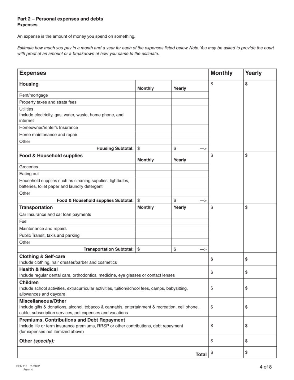 Form 4 (PFA713) Financial Statement - British Columbia, Canada, Page 10