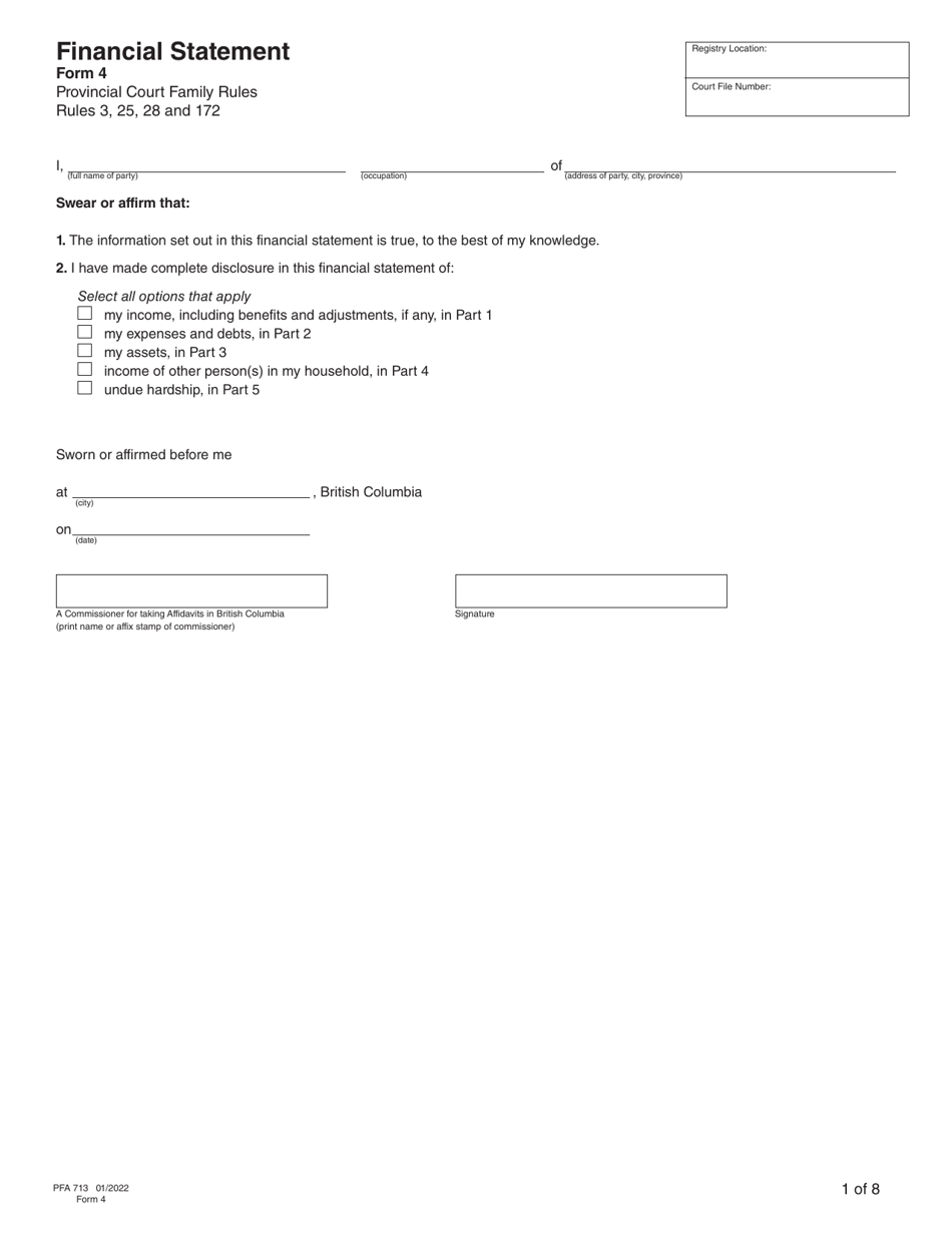 Form 4 (PFA713) Financial Statement - British Columbia, Canada, Page 4