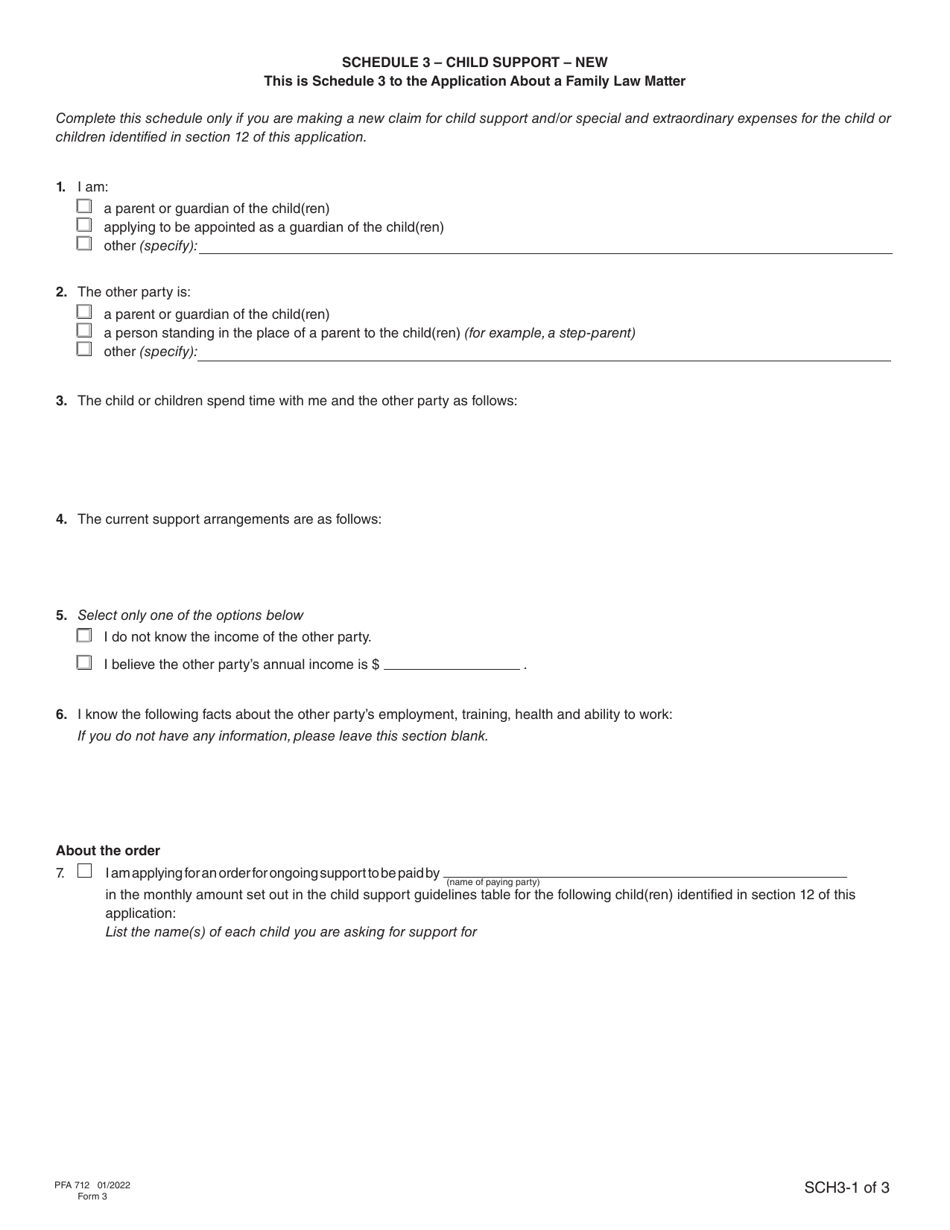 Form 3 (PFA712) Application About a Family Law Matter - British Columbia, Canada, Page 20