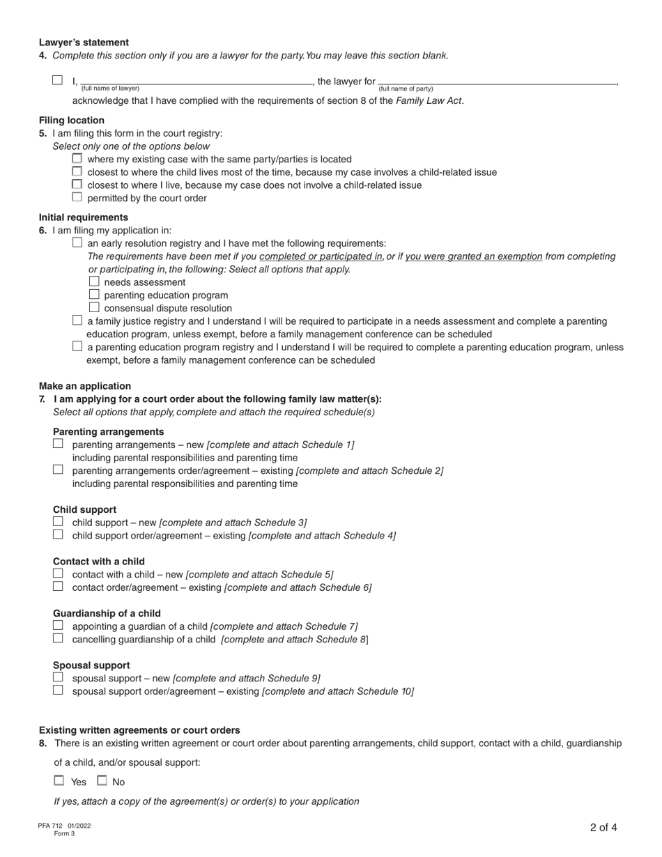 Form 3 (PFA712) Application About a Family Law Matter - British Columbia, Canada, Page 6