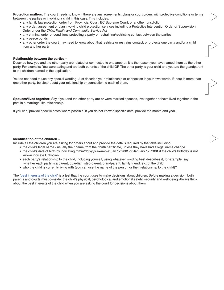 Form 3 (PFA712) Application About a Family Law Matter - British Columbia, Canada, Page 7