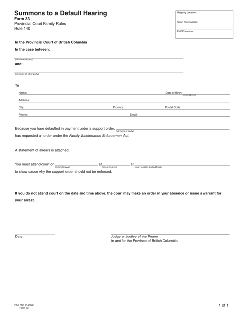 Form 33 (PFA752)  Printable Pdf