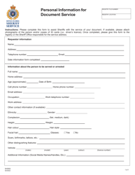 Document preview: Form SHS852 Personal Information for Document Service - British Columbia, Canada