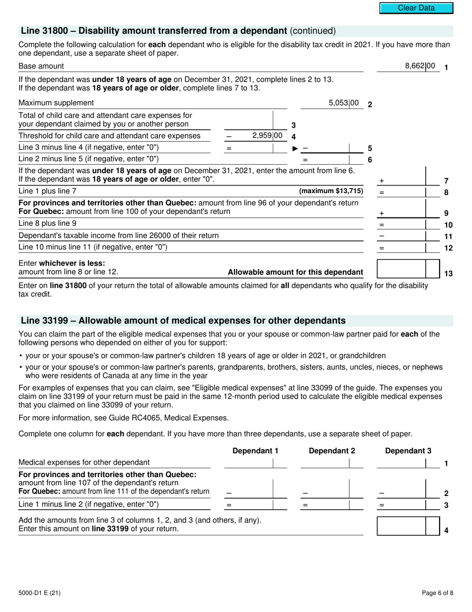 Form 5000-D1 Federal Worksheet - Canada, Page 6