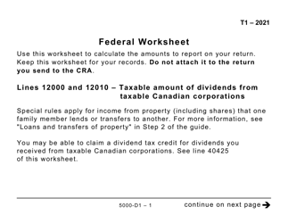 Document preview: Form 5000-D1 Federal Worksheet (Large Print) - Canada, 2021
