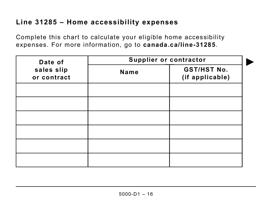 Form 5000-D1 Federal Worksheet (Large Print) - Canada, Page 16