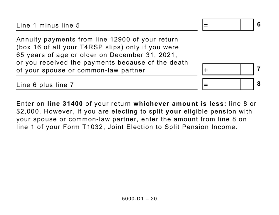 Form 5000-D1 Federal Worksheet (Large Print) - Canada, Page 20