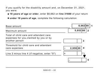 Form 5000-D1 Federal Worksheet (Large Print) - Canada, Page 22