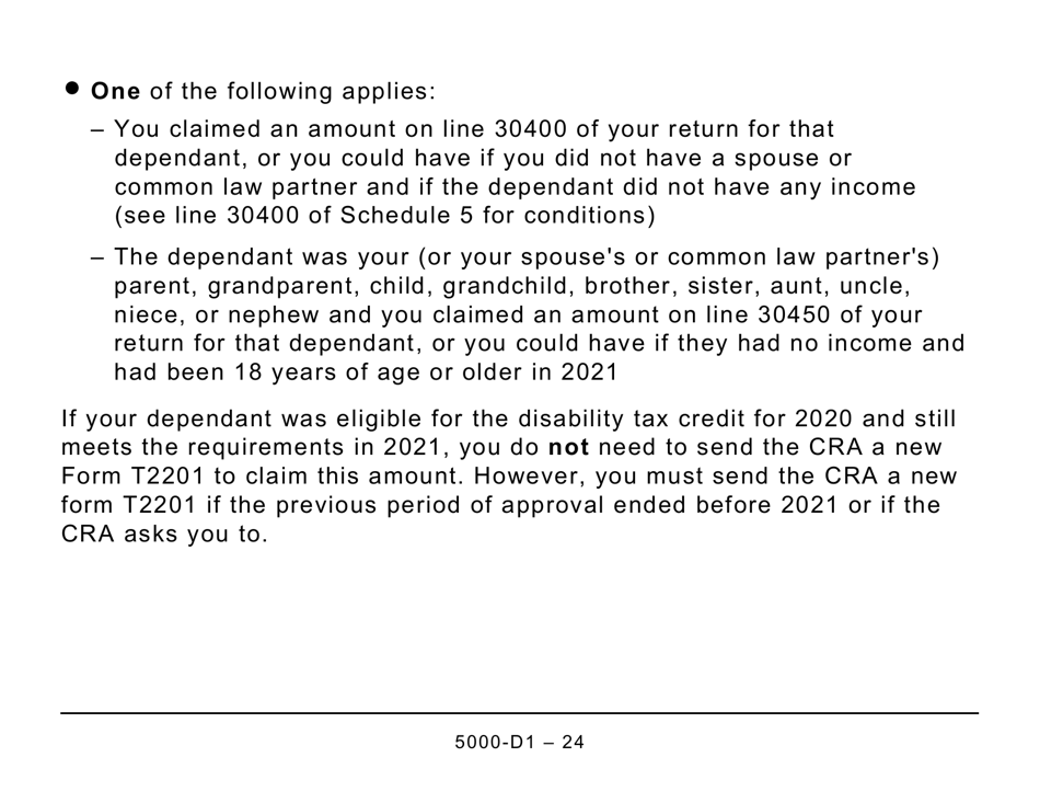Form 5000-D1 Federal Worksheet (Large Print) - Canada, Page 24