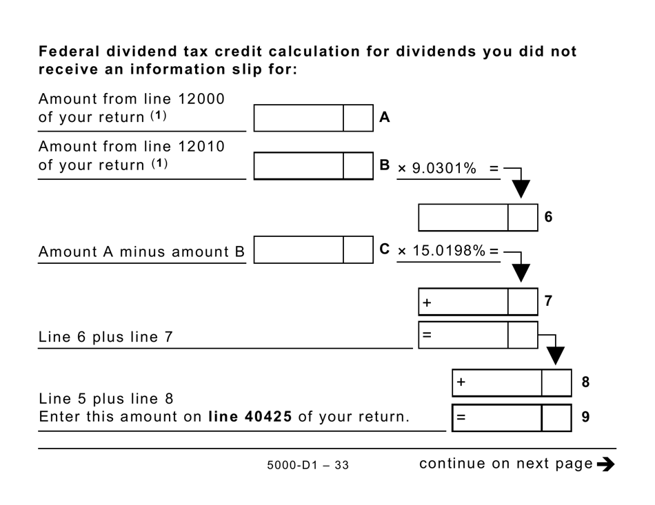 Form 5000-D1 Federal Worksheet (Large Print) - Canada, Page 33