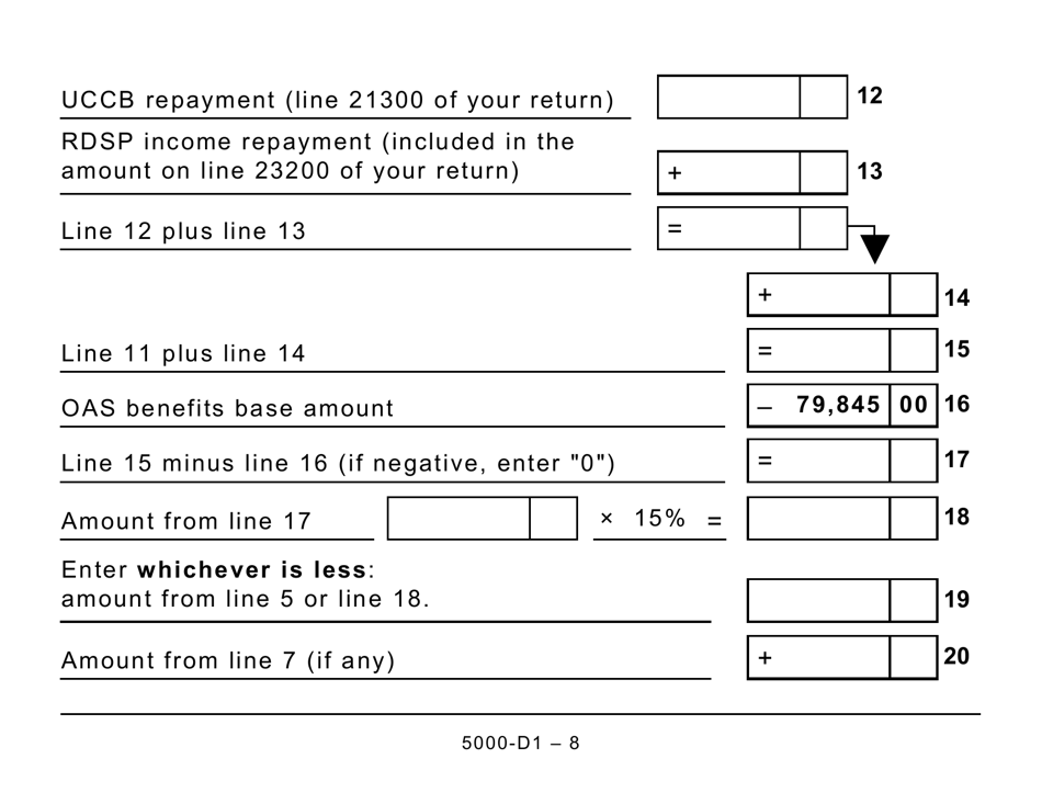 Form 5000-D1 Federal Worksheet (Large Print) - Canada, Page 8