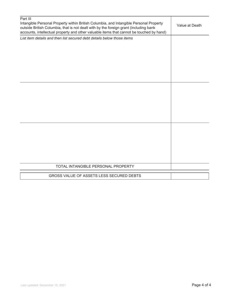 Form P25 Affidavit of Assets and Liabilities for Resealing - British Columbia, Canada, Page 4