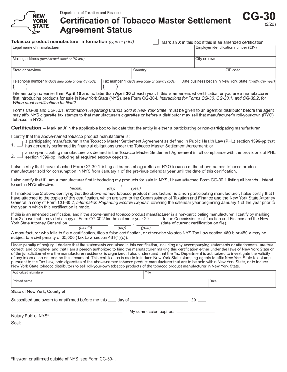 Form CG30 Download Printable PDF or Fill Online Certification of