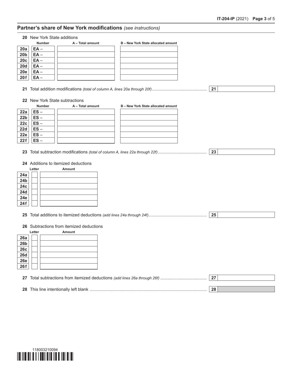 Form IT204IP Schedule K1 2021 Fill Out, Sign Online and Download