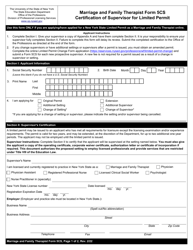 Document preview: Marriage and Family Therapist Form 5CS Certification of Supervisor for Limited Permit - New York