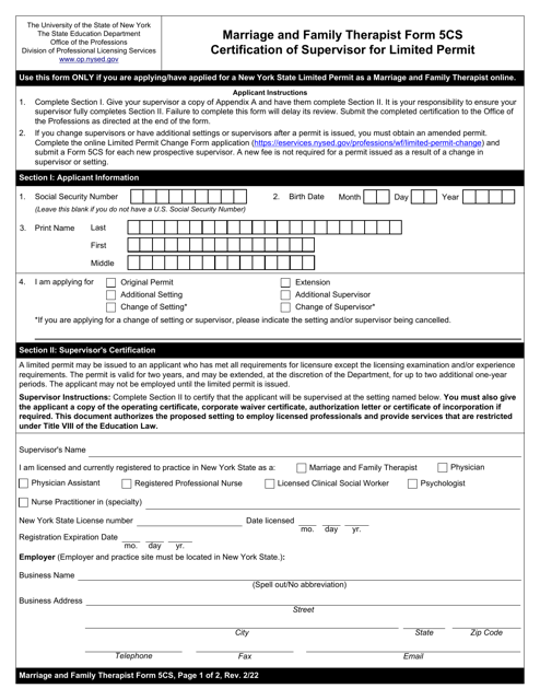 Marriage and Family Therapist Form 5CS  Printable Pdf