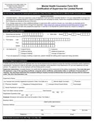 Document preview: Mental Health Counselor Form 5CS Certification of Supervisor for Limited Permit - New York