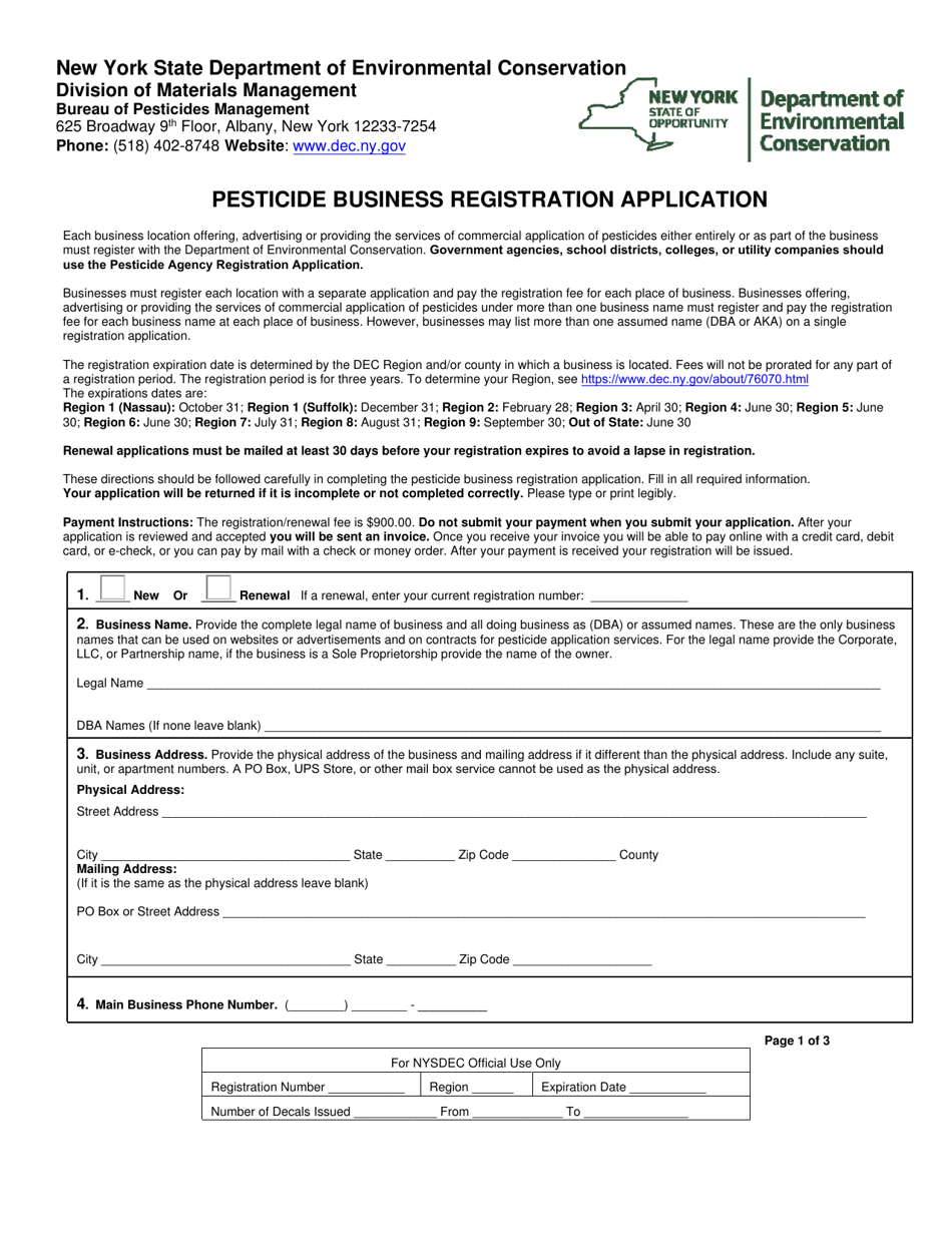 Pesticide Business Registration Application - New York, Page 1