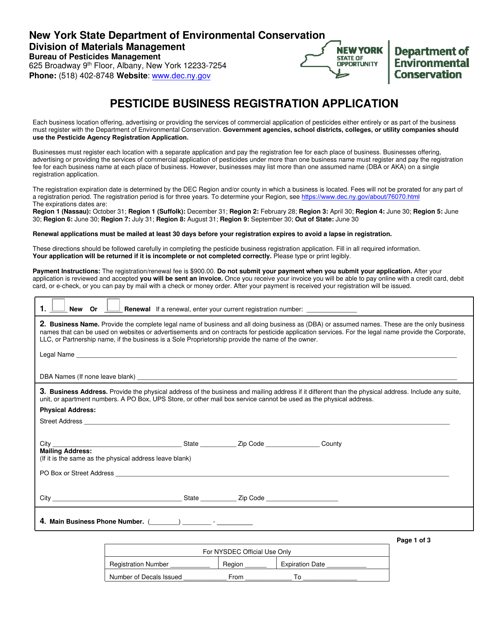 Pesticide Business Registration Application - New York Download Pdf