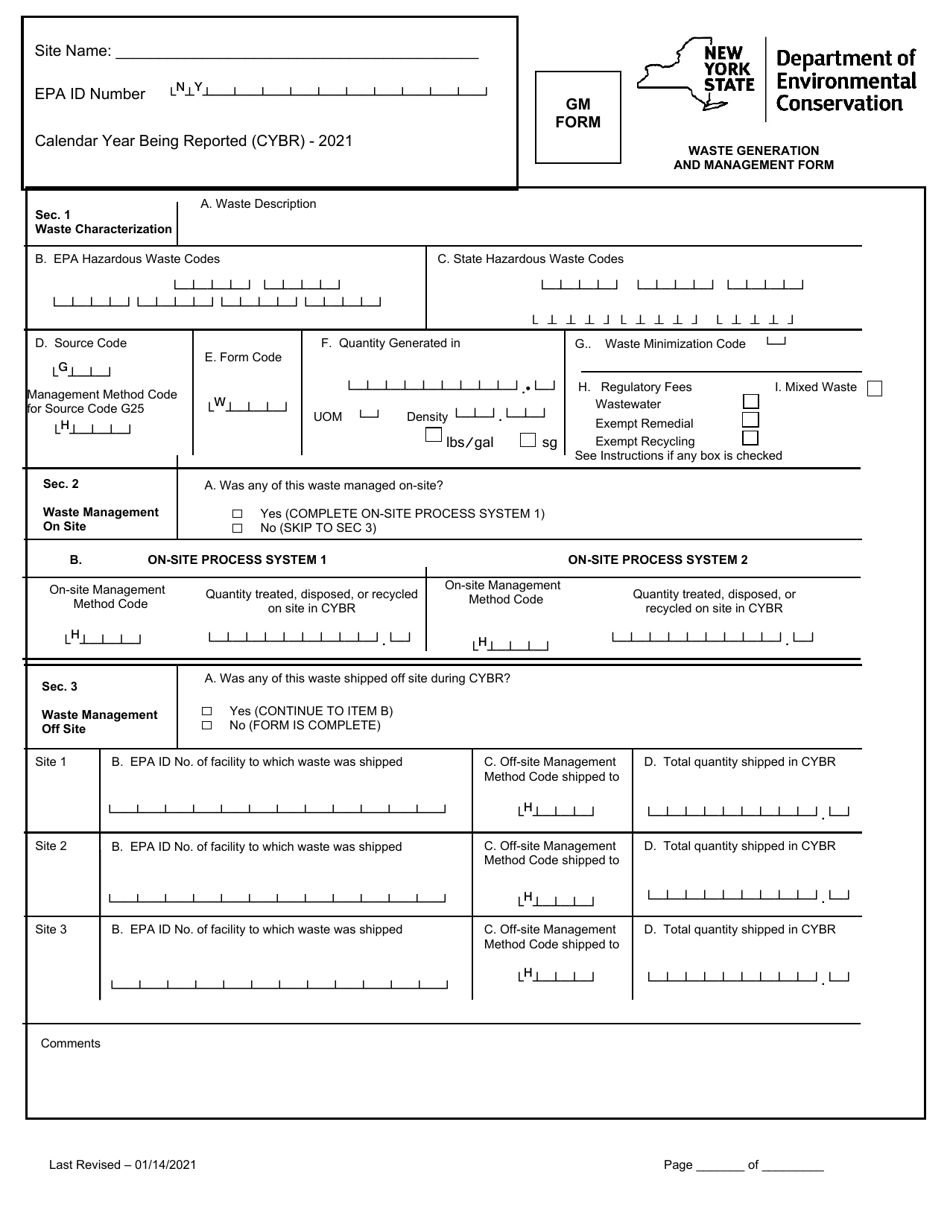 Form GM Waste Generation and Management Form - New York, Page 1
