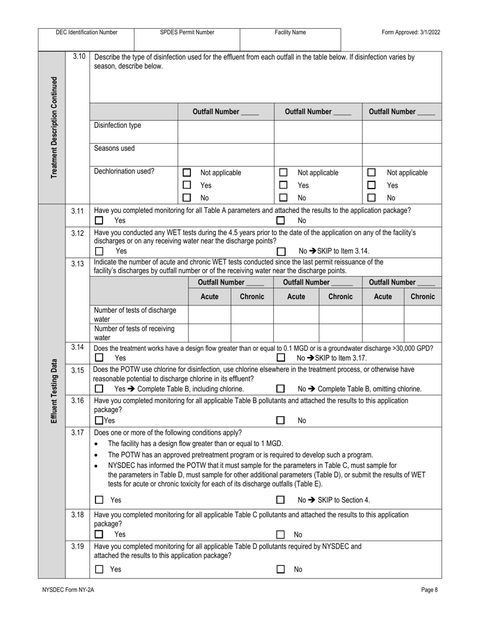 DEC Form NY-2A Application for Spdes Permit to Discharge Wastewater New and Existing Publicly Owned Treatment Works - New York, Page 20