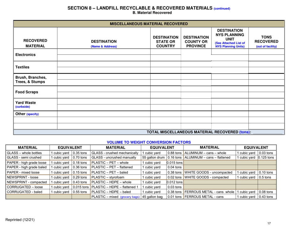 Msw, Industrial or Ash Landfill Annual / Quarterly Report - New York, Page 17