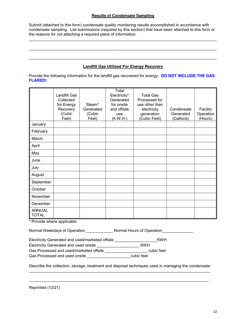 Msw, Industrial or Ash Landfill Annual / Quarterly Report - New York, Page 22