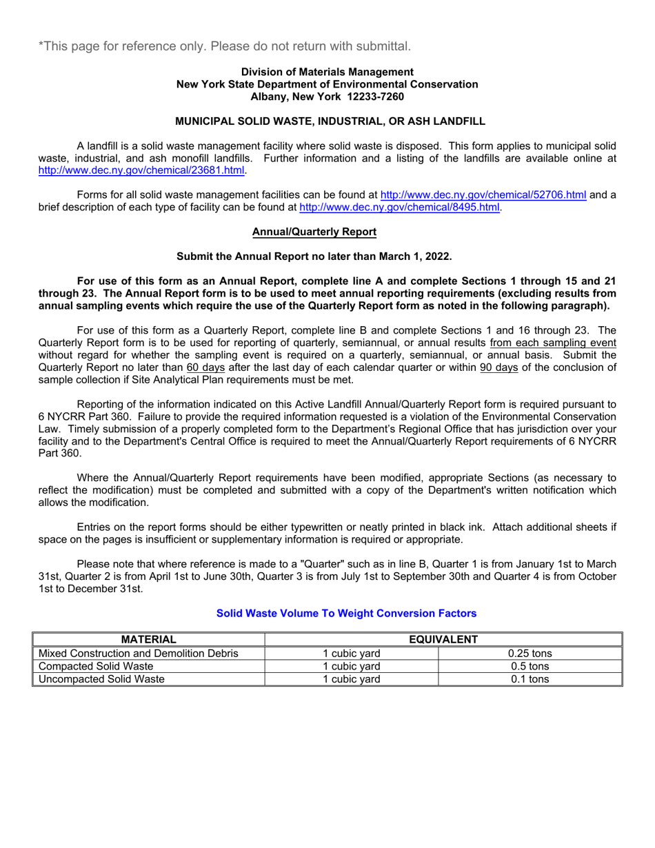 Msw, Industrial or Ash Landfill Annual / Quarterly Report - New York, Page 26
