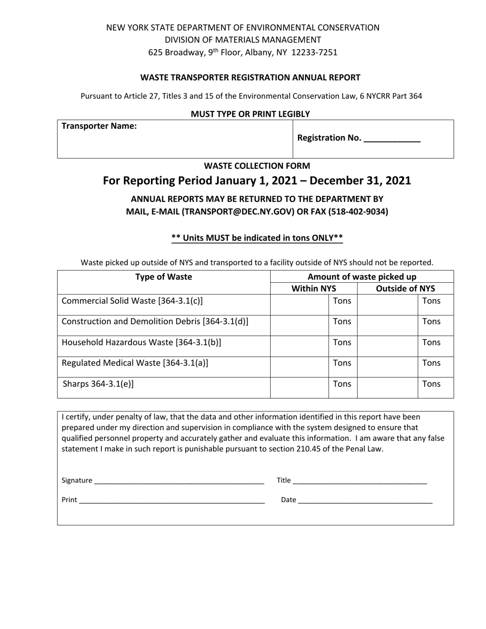 Waste Transporter Registration Annual Report - New York, Page 1