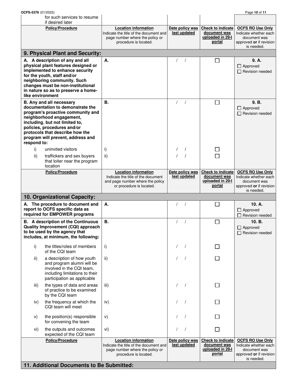 Form OCFS-5376 Empower Program Application Checklist - New York, Page 10