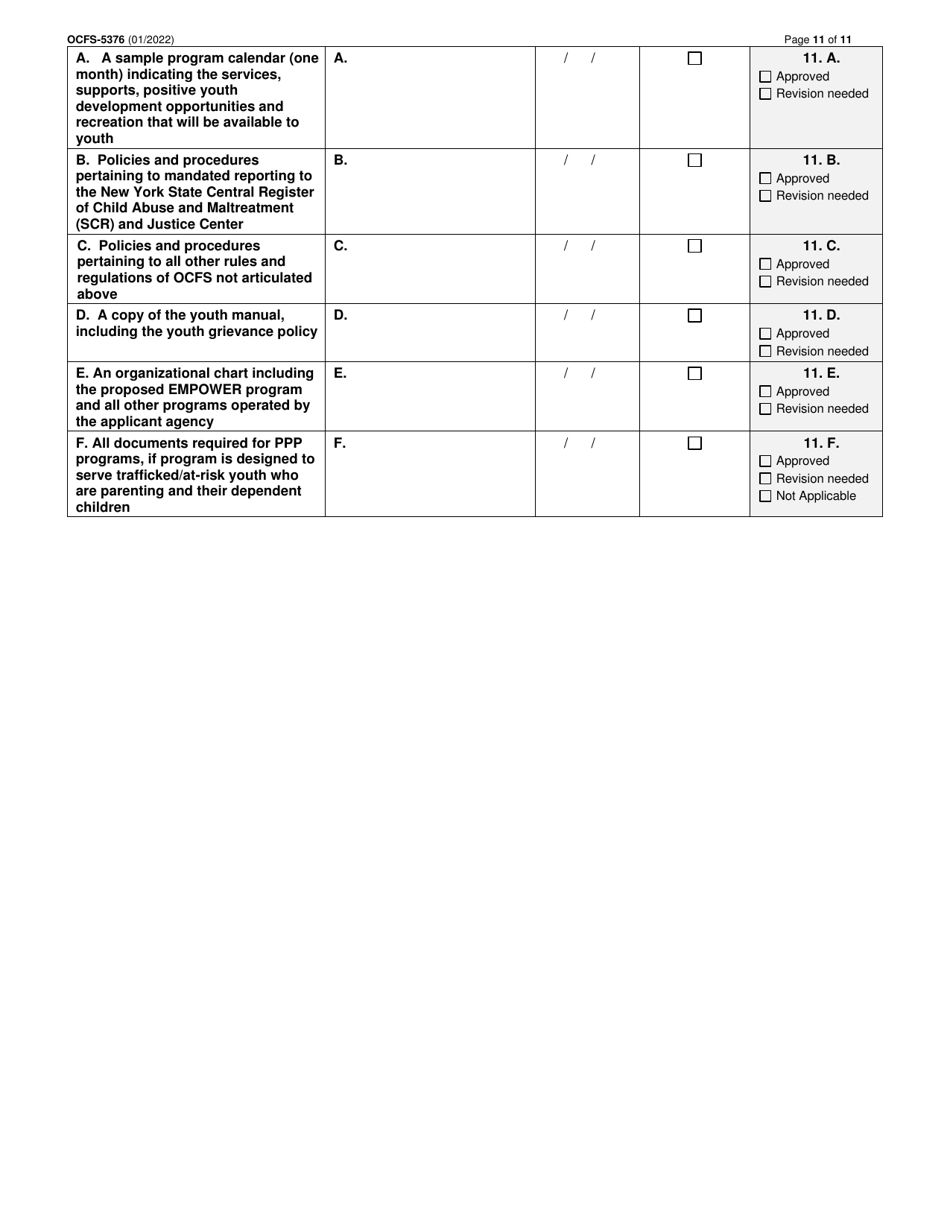 Form OCFS-5376 Empower Program Application Checklist - New York, Page 11