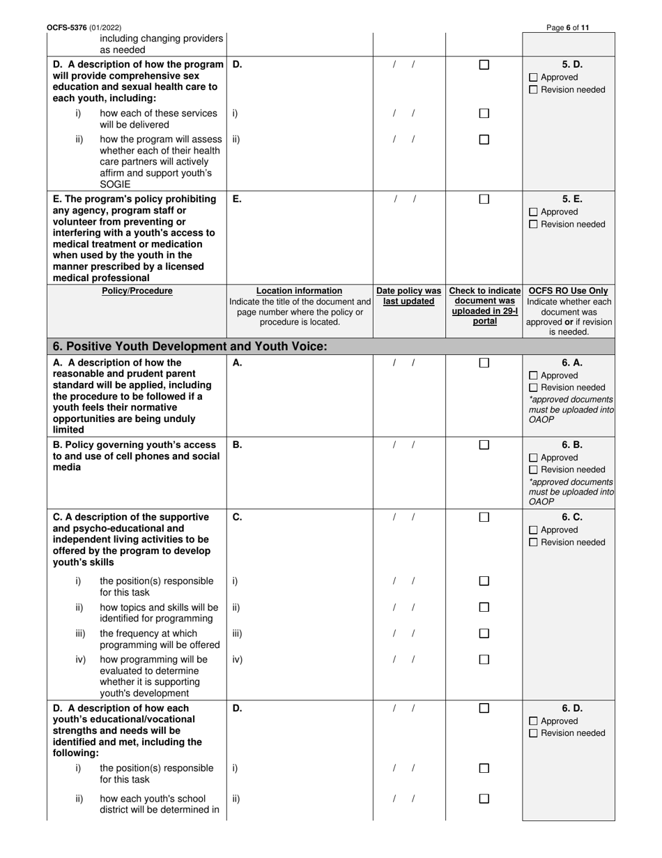 Form OCFS-5376 Empower Program Application Checklist - New York, Page 6