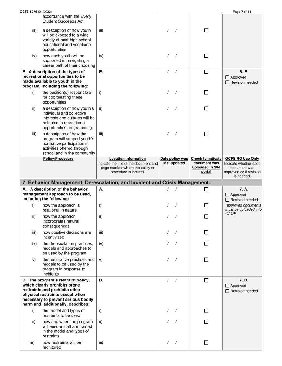 Form OCFS-5376 Empower Program Application Checklist - New York, Page 7