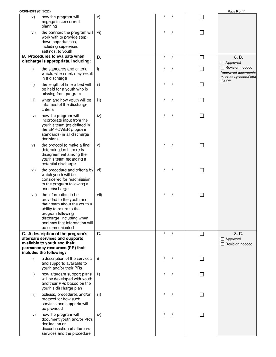 Form OCFS-5376 Empower Program Application Checklist - New York, Page 9