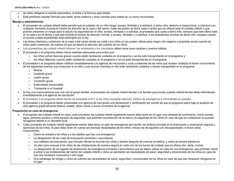 Instrucciones para Formulario OCFS-LDSS-4699-S Formulario De Inscripcion Para El Proveedor De Cuidado Infantil a Domicilio Legalmente Exento Y De Cuidado Infantil Familiar Legalmente Exento - New York (Spanish), Page 10