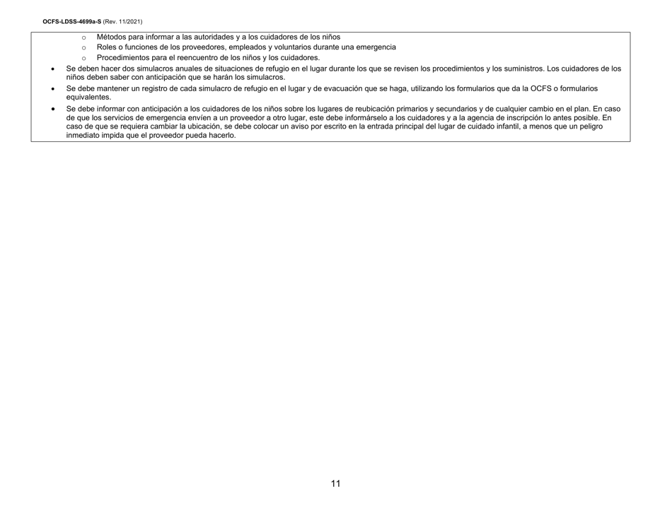 Instrucciones para Formulario OCFS-LDSS-4699-S Formulario De Inscripcion Para El Proveedor De Cuidado Infantil a Domicilio Legalmente Exento Y De Cuidado Infantil Familiar Legalmente Exento - New York (Spanish), Page 11