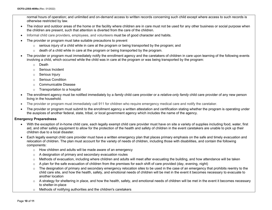 Instructions for Form OCFS-LDSS-4699 Enrollment Form for Provider of Legally Exempt in-Home Child Care and Legally Exempt Family Child Care - New York, Page 10